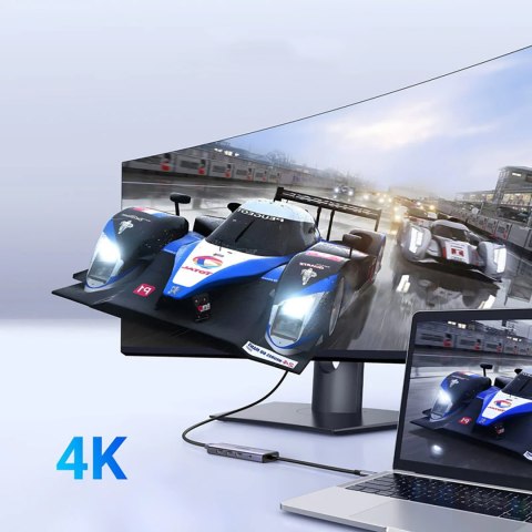 5w1 HUB adapter USB-C - USB-C PD / HDMI / 3x USB-A 3.0 - szary