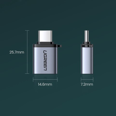 Adapter przejściówka USB-C (męski) - USB-A 3.0 (żeński) ze smyczą - szary