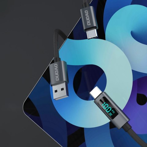 Kabel przewód L7C USB-A - USB-C 100W z wyświetlaczem LED 1m - czarny