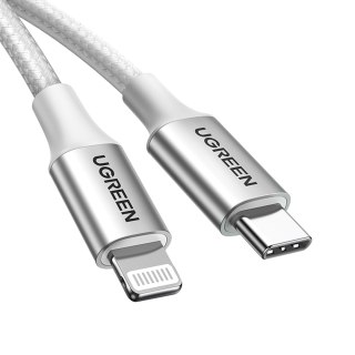 Kabel przewód USB-C - iPhone Lightning MFi 1m - srebrny