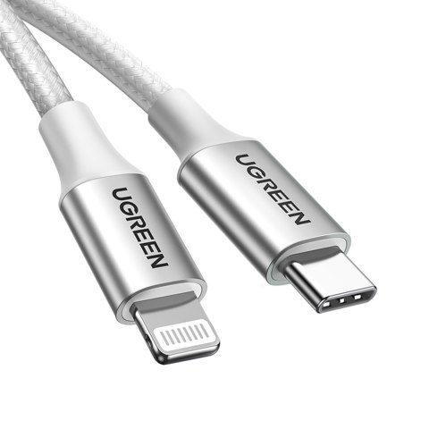 Kabel przewód USB-C - iPhone Lightning MFi 1m - srebrny