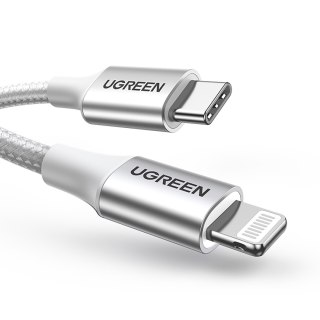 Kabel przewód USB-C - iPhone Lightning MFi 1m - srebrny