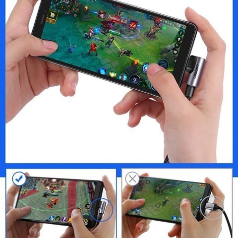 Kabel przewód kątowy USB-A - USB-C 3A 3m - szary