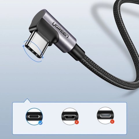 Kabel przewód kątowy USB-A - USB-C 3A 3m - szary