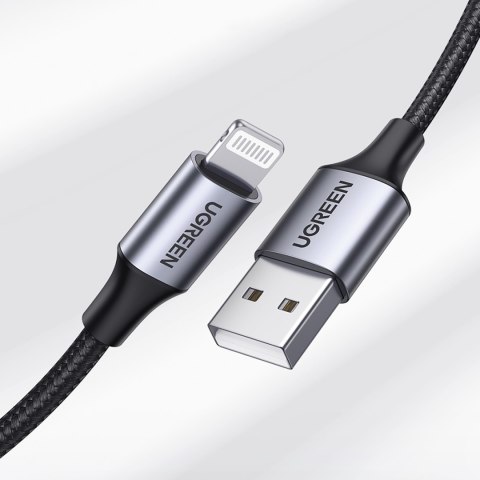 Kabel przewód w oplocie USB-A - iPhone Lightning MFi 1.5m - czarny