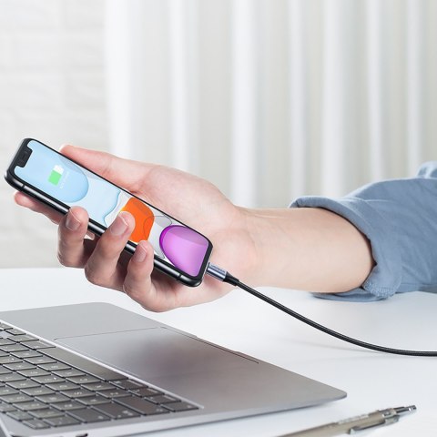 Kabel przewód w oplocie USB-A - iPhone Lightning MFi 1.5m - czarny