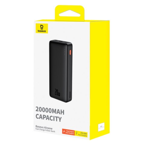 Powerbank 20000mAh Airpow 20W z kablem USB-A - USB-C 50cm - czarny