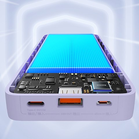 Powerbank 20000mAh Airpow Fast Charge 20W z kablem USB USB-C 50cm - fioletowy