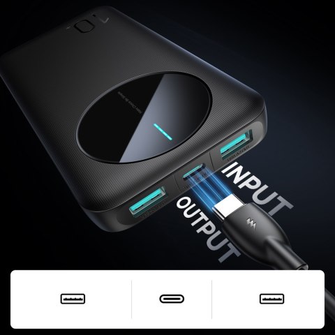 Powerbank JR-PBF12 10000mAh 2.4A 2x USB-A 1x USB-C - czarny