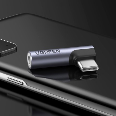 Przejściówka adapter kątowy audio USB-C (męski) - minijack 3.5mm (żeński) - szary
