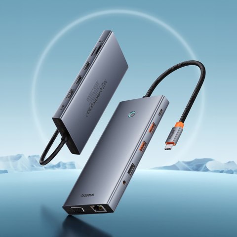 13w1 HUB adapter PortalJoy Series USB-C HDMI DP VGA USB-A PD RJ45 SD TF AUX - szary