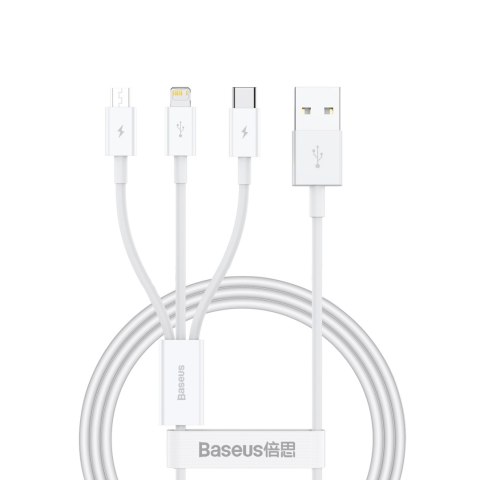 3w1 Kabel przewód Superior Series USB-A - USB-C / iPhone Lightning / micro USB 3.5A 0.5m - biały