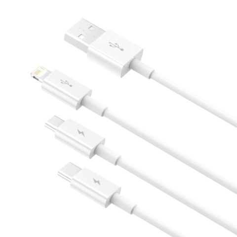 3w1 Kabel przewód Superior Series USB-A - USB-C / iPhone Lightning / micro USB 3.5A 0.5m - biały