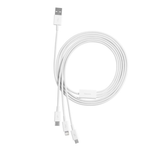 3w1 Kabel przewód Superior Series USB-A - USB-C / iPhone Lightning / micro USB 3.5A 0.5m - biały