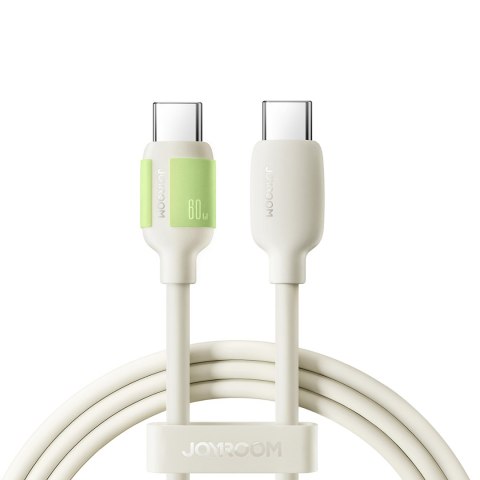 Kabel przewód USB-C - USB-C z fluorescencyjną końcówką 60W 1.2m - beżowy