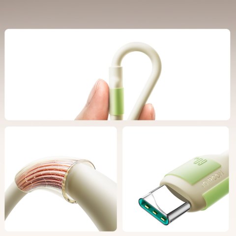 Kabel przewód USB-C - USB-C z fluorescencyjną końcówką 60W 1.2m - beżowy