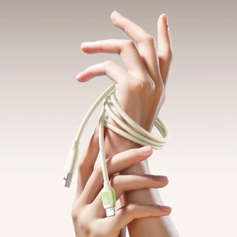 Kabel przewód USB-C - iPhone Lightning z fluorescencyjną końcówką 2m 30W - beżowy