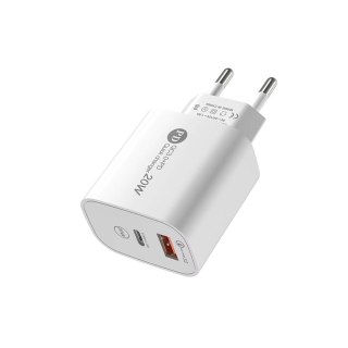 Ładowarka sieciowa 20W USB-A USB-C z kablem USB-C 1m - biała