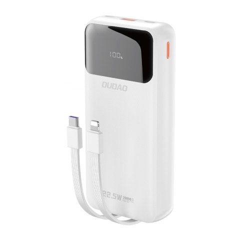 Powerbank 20000mAh z wbudowanymi kablami iPhone Lightning USB-C USB-A 22.5W PD - biały