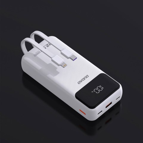 Powerbank 20000mAh z wbudowanymi kablami iPhone Lightning USB-C USB-A 22.5W PD - biały