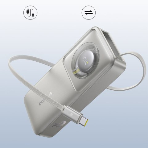 Powerbank Free2Pull 10000mAh 30W z portem USB-C i rozwijanym kablem USB-C - szary