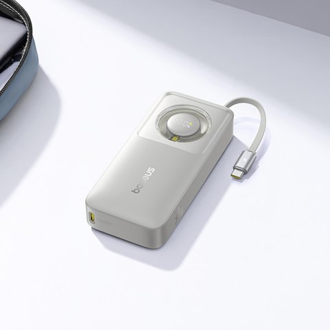 Powerbank Free2Pull 10000mAh 30W z portem USB-C i rozwijanym kablem USB-C - szary