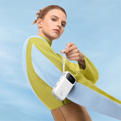 Powerbank QPow 2 20000mAh 30W z 2 wbudowanymi kablami USB-C - biały