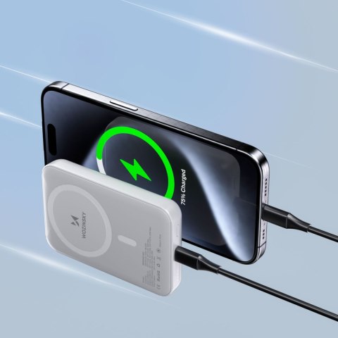 Powerbank magnetyczny 10000 mAh z kablem USB-C 25 cm - biały