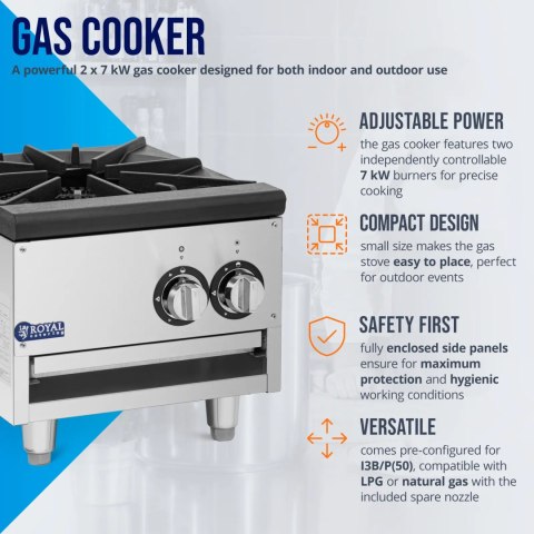 Taboret gazowy przemysłowy 2 palniki 1 pole grzewcze 14 kW