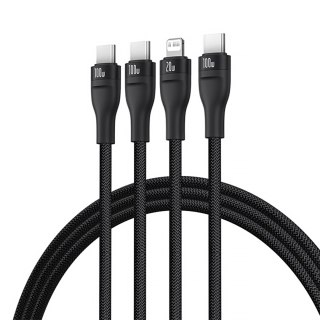 3w1 Kabel przewód Flash Series 3 100W USB-C - 2x USB-C iPhone Lightning 1.5m - czarny