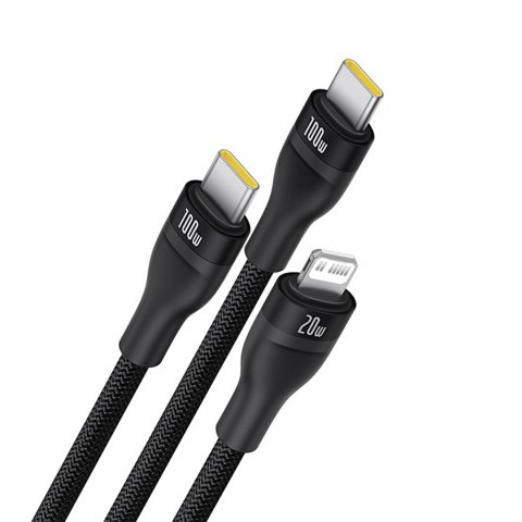 3w1 Kabel przewód Flash Series 3 100W USB-C - 2x USB-C iPhone Lightning 1.5m - czarny