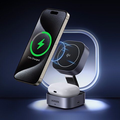 3w1 Ładowarka indukcyjna MagSafe Qi2 USB-C do telefonu słuchawek - czarna