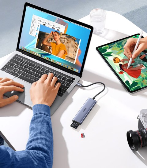 6w1 HUB Adapter USB-C - HDMI / USB-A / czytnik kart SD TF - szary