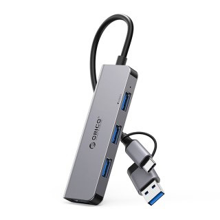 Hub YSA5-U3 stacja dokująca USB-A / USB-C na 4x USB-A - szary