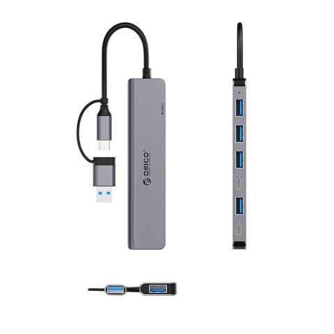 Hub YSA7-U3 stacja dokująca USB-A / USB-C na USB-A USB-C - szary