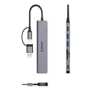 Hub YSA8-U3 stacja dokująca USB-A / USB-C na USB-A USB-C 3.5mm audio TF SD - szary