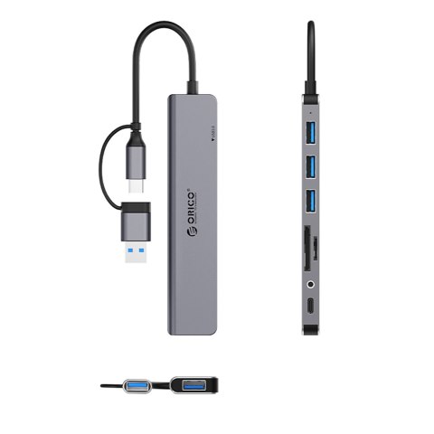 Hub YSA8-U3 stacja dokująca USB-A / USB-C na USB-A USB-C 3.5mm audio TF SD - szary