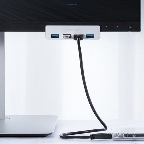 Hub rozdzielacz MH4PU na zacisk do biurka monitora 4x USB-A - srebrny