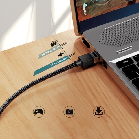 Kabel przewód Ethernet sieciowy RJ45 Cat 7 10Gbps 10m - czarny
