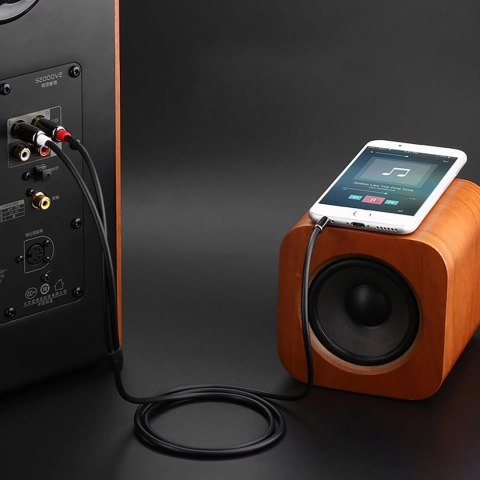 Kabel przewód audio mini jack (męski) - 2RCA (męski) 1m - czarny