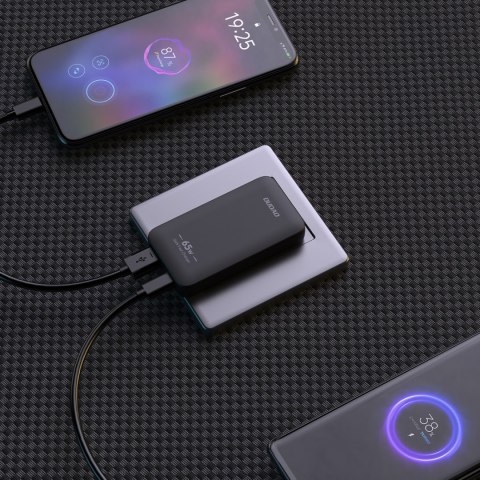 Ładowarka sieciowa podróżna ultracienka GaN 65W USB-A USB-C PD EU / US - czarna
