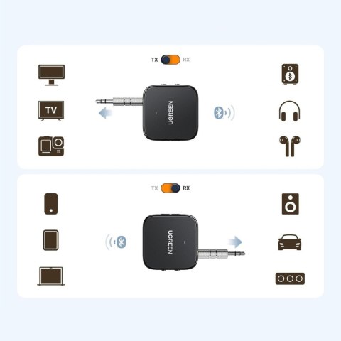 Nadajnik odbiornik audio Bluetooth 5.2 TX RX mini Jack USB-C RCA - czarny