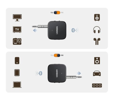 Nadajnik odbiornik audio Bluetooth 5.2 TX RX mini Jack USB-C RCA - czarny