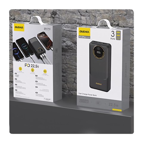 Powerbank K12Pro 20000mAh 22.5W PD USB-A USB-C - czarny