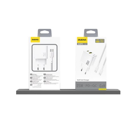 Szybka ładowarka sieciowa 25W USB-A USB-C - biała