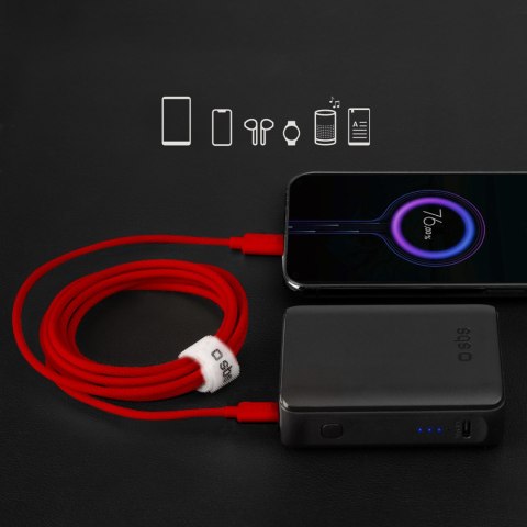 Kabel przewód w oplocie USB-C 60 W 1.5m - czerwony