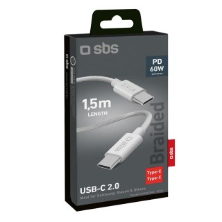 Kabel przewód w oplocie USB-C 60W 1.5m - szary