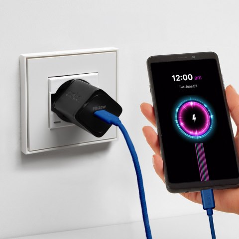 Kabel przewód w oplocie USB-C - USB-C 60W 1.5m - niebieski