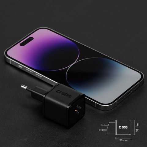 Ładowarka sieciowa Power Delivery GaN USB-C 20W - czarna