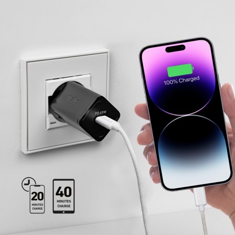 Ładowarka sieciowa Power Delivery GaN USB-C 45W - czarna